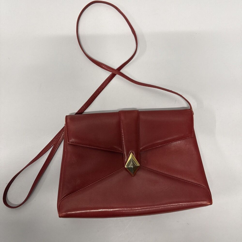 Vintage Givenchy Sacs Red Oxblood Leather Envelope Towany Shoulder Bag + Strap